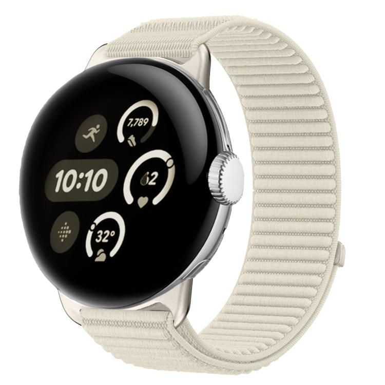 Correia de relógio com interface metálica e fecho de velcro em nylon tecido, para Google Pixel Watch 4 / Watch 3 45mm, para Google Pixel Watch 4 / 3 / 2 / 1 41mm