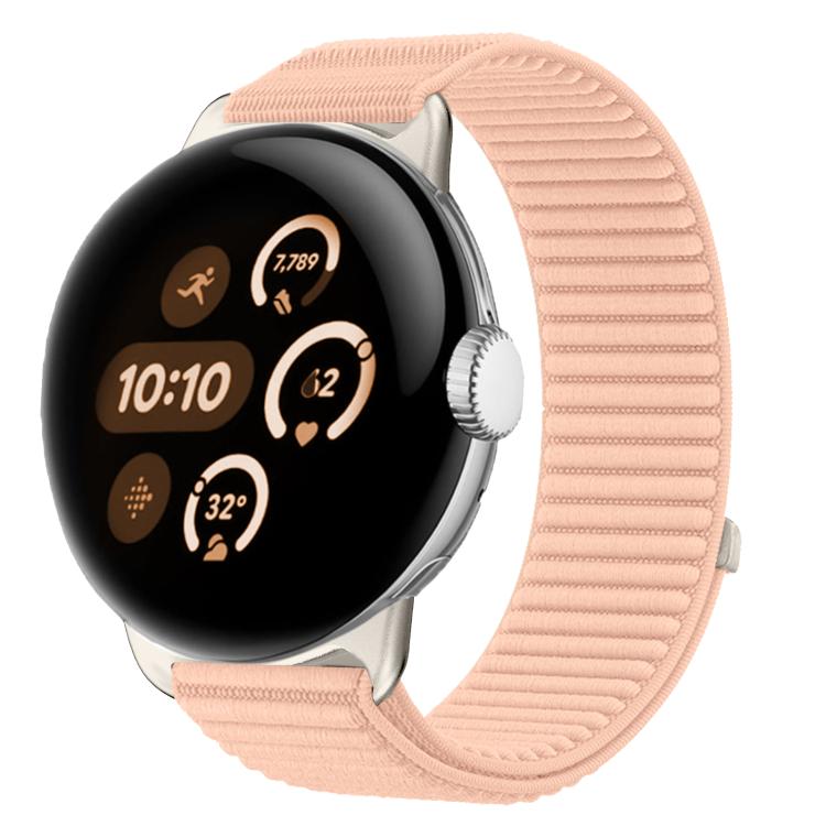 Correia de relógio com interface metálica e fecho de velcro em nylon tecido, para Google Pixel Watch 4 / Watch 3 45mm, para Google Pixel Watch 4 / 3 / 2 / 1 41mm