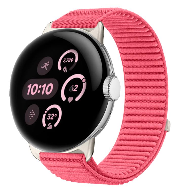 Correia de relógio com interface metálica e fecho de velcro em nylon tecido, para Google Pixel Watch 4 / Watch 3 45mm, para Google Pixel Watch 4 / 3 / 2 / 1 41mm