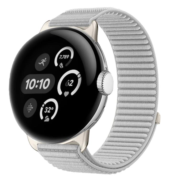 Correia de relógio com interface metálica e fecho de velcro em nylon tecido, para Google Pixel Watch 4 / Watch 3 45mm, para Google Pixel Watch 4 / 3 / 2 / 1 41mm