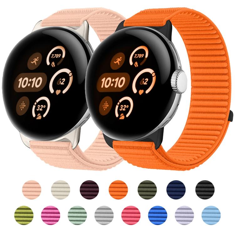 Correia de relógio com interface metálica e fecho de velcro em nylon tecido, para Google Pixel Watch 4 / Watch 3 45mm, para Google Pixel Watch 4 / 3 / 2 / 1 41mm