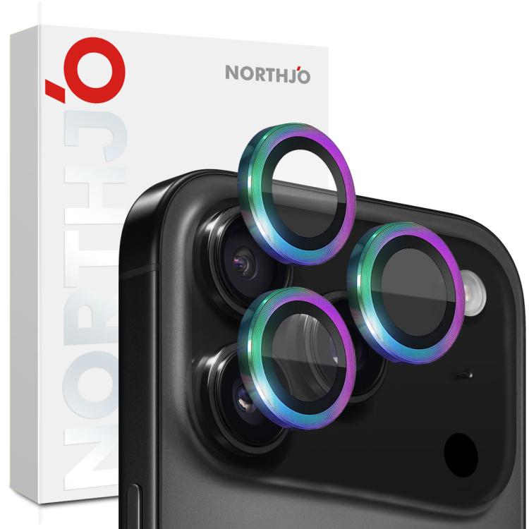 Protetor de Lente de Câmara NORTHJO Anel Metálico CD Filme de Vidro Temperado, Para iPhone 17 Pro / 17 Pro Max
