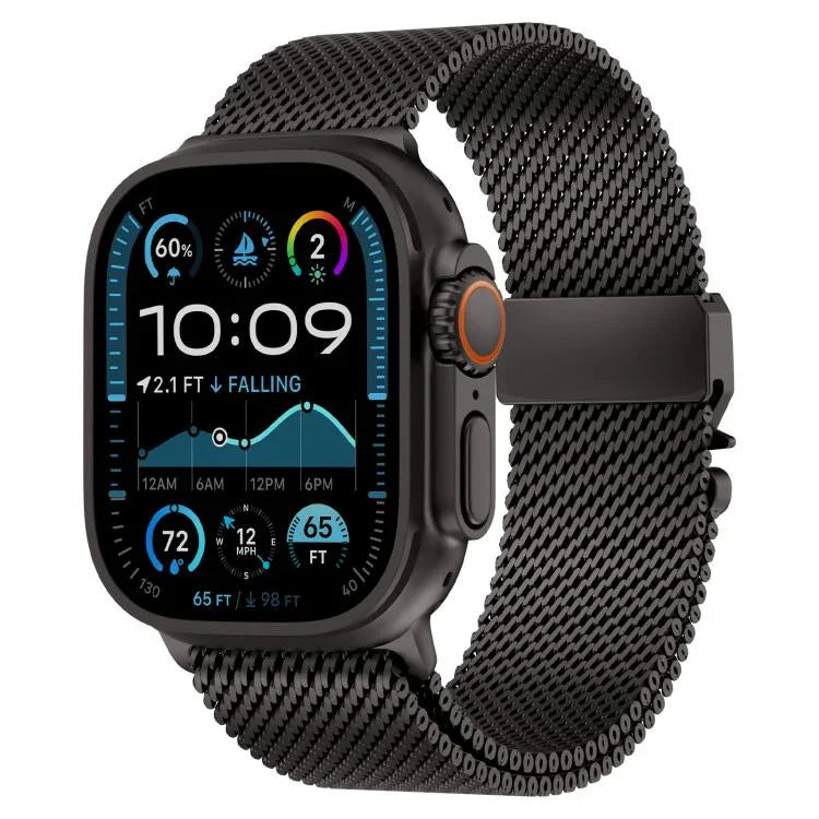 Pulseira de Relógio em Malha Grossa Milan com Fecho Metálico, em Aço Inoxidável, para Apple Watch 46mm / 49mm / 45mm / 44mm