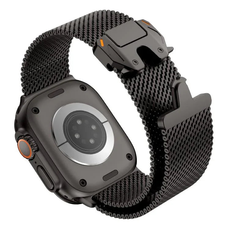 Pulseira de Relógio em Malha Grossa Milan com Fecho Metálico, em Aço Inoxidável, para Apple Watch 46mm / 49mm / 45mm / 44mm
