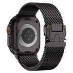 Pulseira de Relógio em Malha Grossa Milan com Fecho Metálico, em Aço Inoxidável, para Apple Watch 46mm / 49mm / 45mm / 44mm