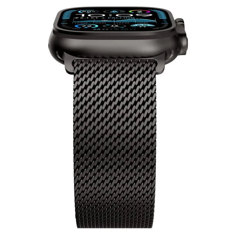 Pulseira de Relógio em Malha Grossa Milan com Fecho Metálico, em Aço Inoxidável, para Apple Watch 46mm / 49mm / 45mm / 44mm