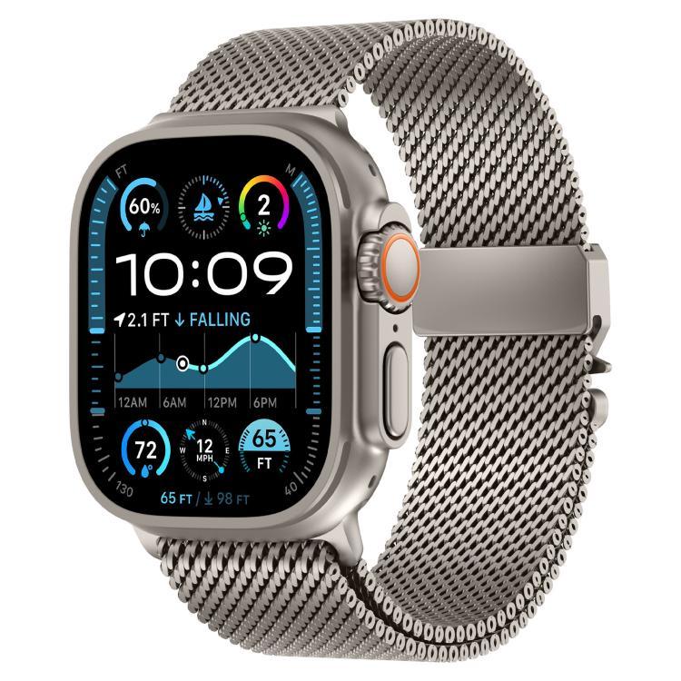 Pulseira de Relógio em Malha Grossa Milan com Fecho Metálico, em Aço Inoxidável, para Apple Watch 46mm / 49mm / 45mm / 44mm