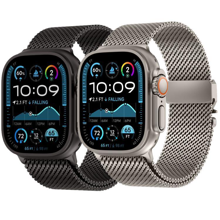 Pulseira de Relógio em Malha Grossa Milan com Fecho Metálico, em Aço Inoxidável, para Apple Watch 46mm / 49mm / 45mm / 44mm