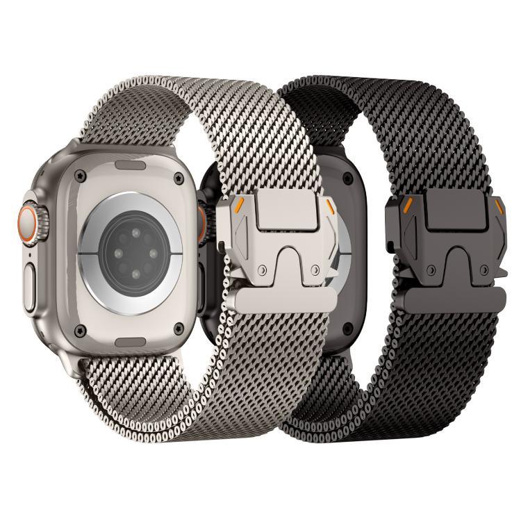 Pulseira de Relógio em Malha Grossa Milan com Fecho Metálico, em Aço Inoxidável, para Apple Watch 46mm / 49mm / 45mm / 44mm