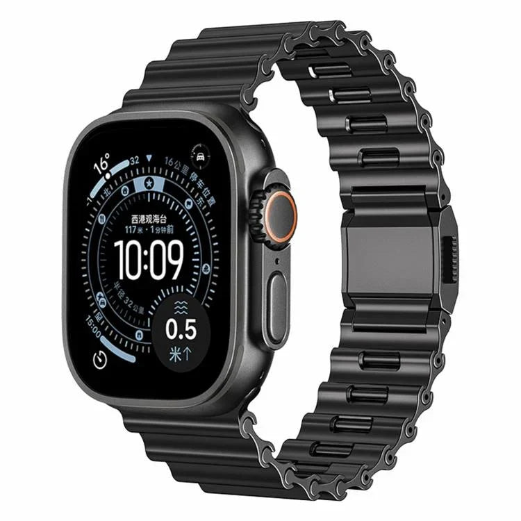 Pulseira de Relógio em Aço Inoxidável com Fecho Magnético Onda do Oceano, para Apple Watch 46mm / 49mm / 45mm / 44mm
