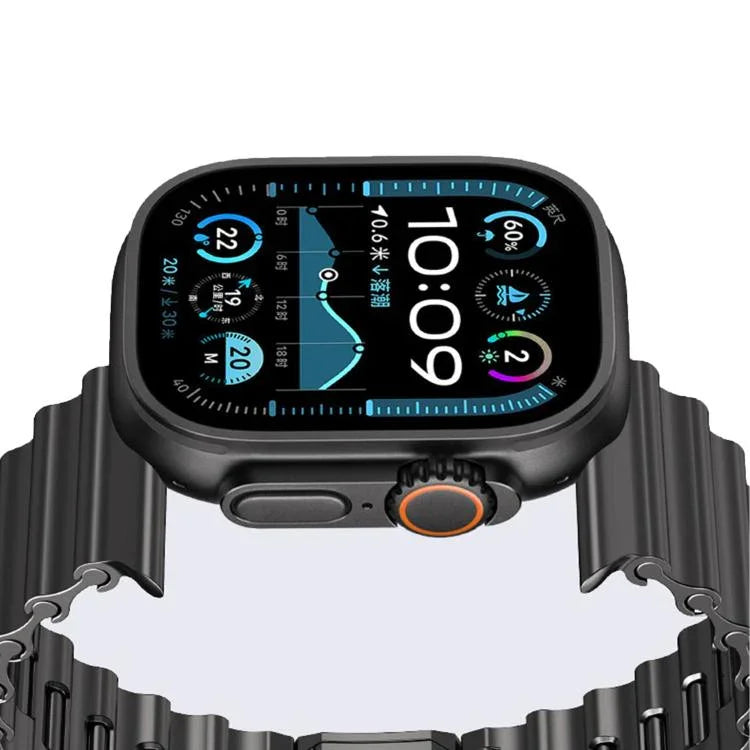 Pulseira de Relógio em Aço Inoxidável com Fecho Magnético Onda do Oceano, para Apple Watch 46mm / 49mm / 45mm / 44mm