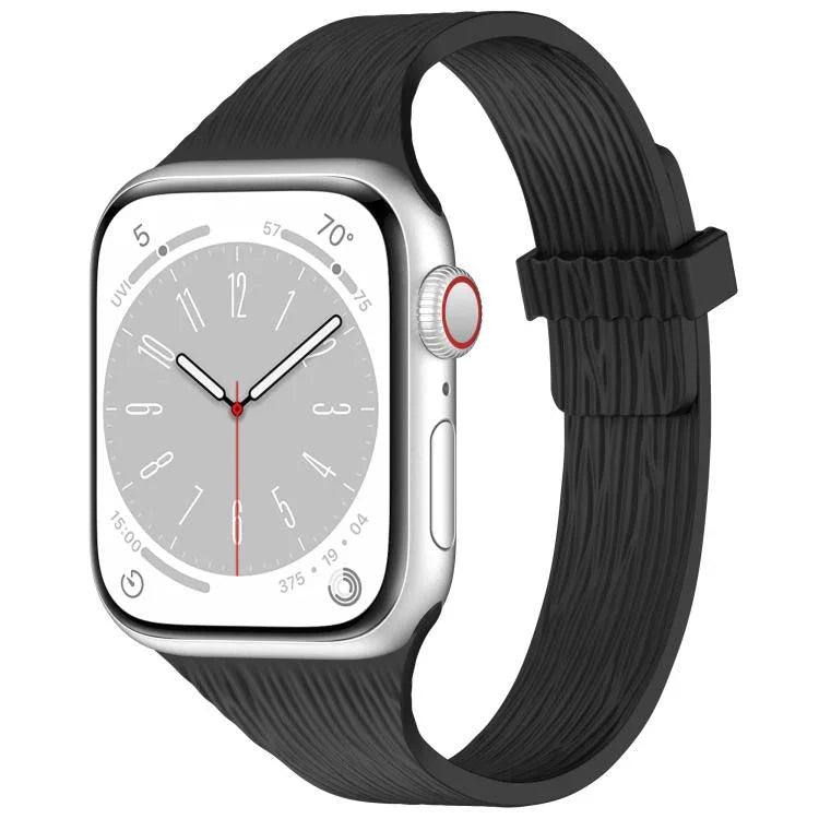 Pulseira de Relógio em Silicone com Fecho Magnético e Textura de Grão de Madeira Água Pequena, para Apple Watch 46mm / 49mm / 45mm / 44mm, para Apple Watch 42mm / 41mm / 40mm / 38mm
