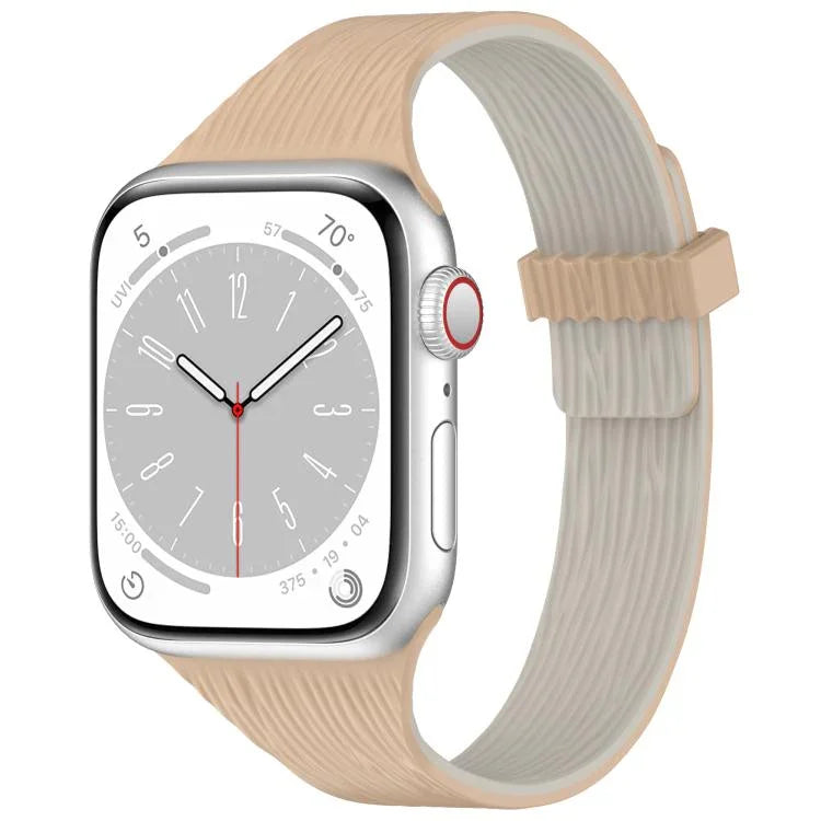 Pulseira de Relógio em Silicone com Fecho Magnético e Textura de Grão de Madeira Água Pequena, para Apple Watch 46mm / 49mm / 45mm / 44mm, para Apple Watch 42mm / 41mm / 40mm / 38mm