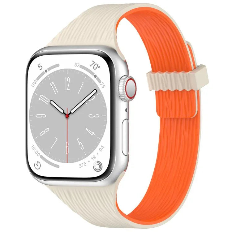 Pulseira de Relógio em Silicone com Fecho Magnético e Textura de Grão de Madeira Água Pequena, para Apple Watch 46mm / 49mm / 45mm / 44mm, para Apple Watch 42mm / 41mm / 40mm / 38mm