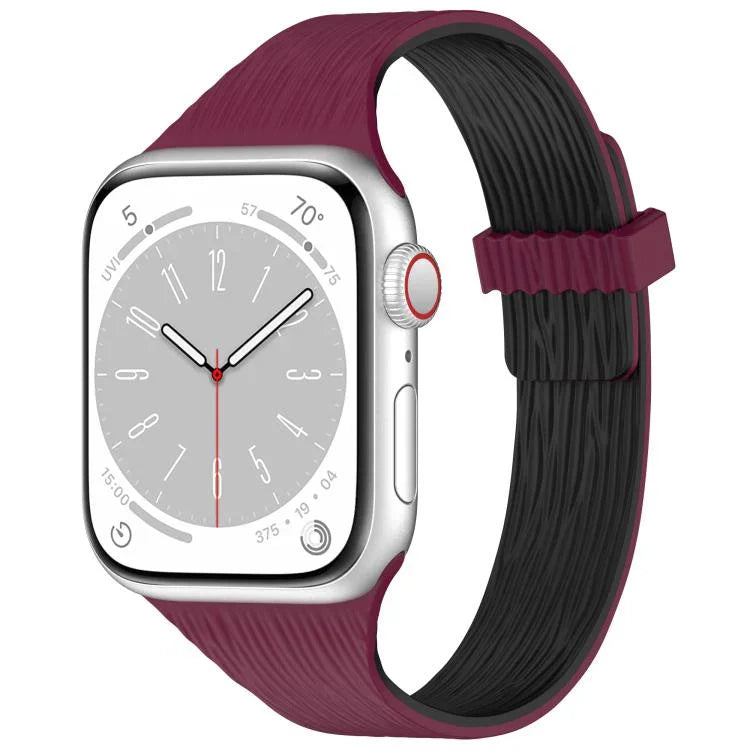 Pulseira de Relógio em Silicone com Fecho Magnético e Textura de Grão de Madeira Água Pequena, para Apple Watch 46mm / 49mm / 45mm / 44mm, para Apple Watch 42mm / 41mm / 40mm / 38mm