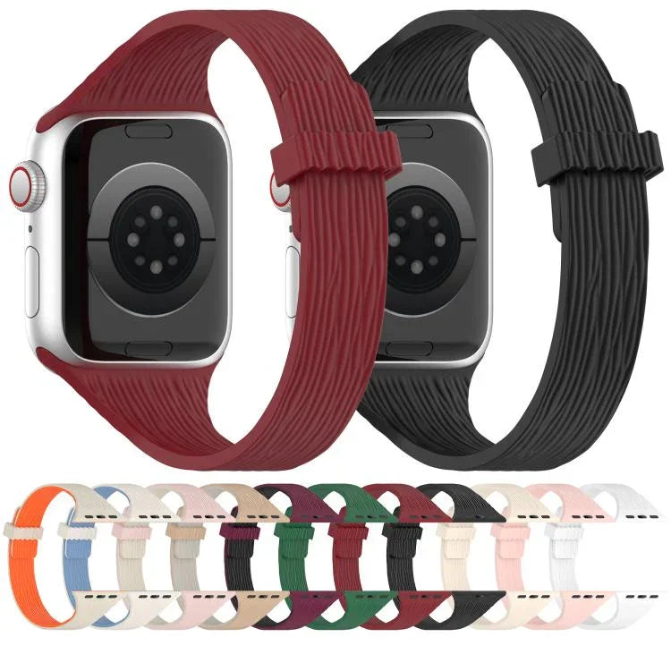 Pulseira de Relógio em Silicone com Fecho Magnético e Textura de Grão de Madeira Água Pequena, para Apple Watch 46mm / 49mm / 45mm / 44mm, para Apple Watch 42mm / 41mm / 40mm / 38mm