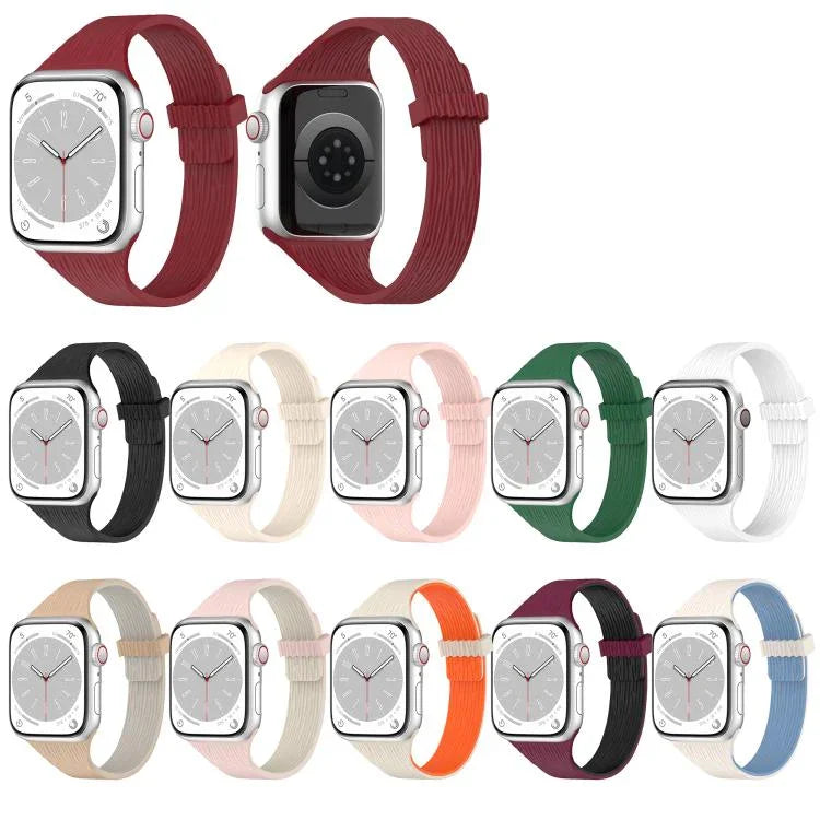 Pulseira de Relógio em Silicone com Fecho Magnético e Textura de Grão de Madeira Água Pequena, para Apple Watch 46mm / 49mm / 45mm / 44mm, para Apple Watch 42mm / 41mm / 40mm / 38mm