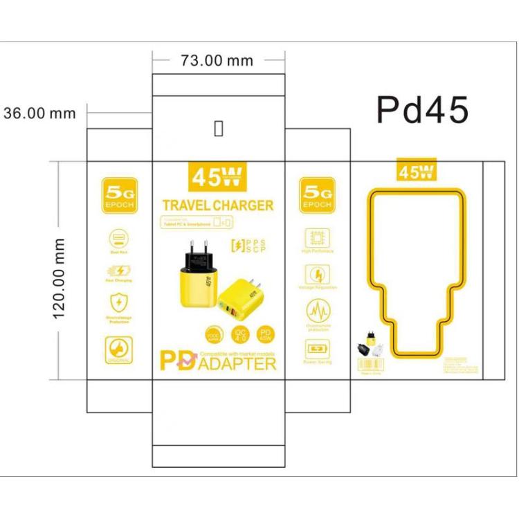 Carregador Compatível com Protocolo Completo GaN 45W PD3.0 + QC3.0 para Portáteis / Tablets, Ficha UE, Ficha UE