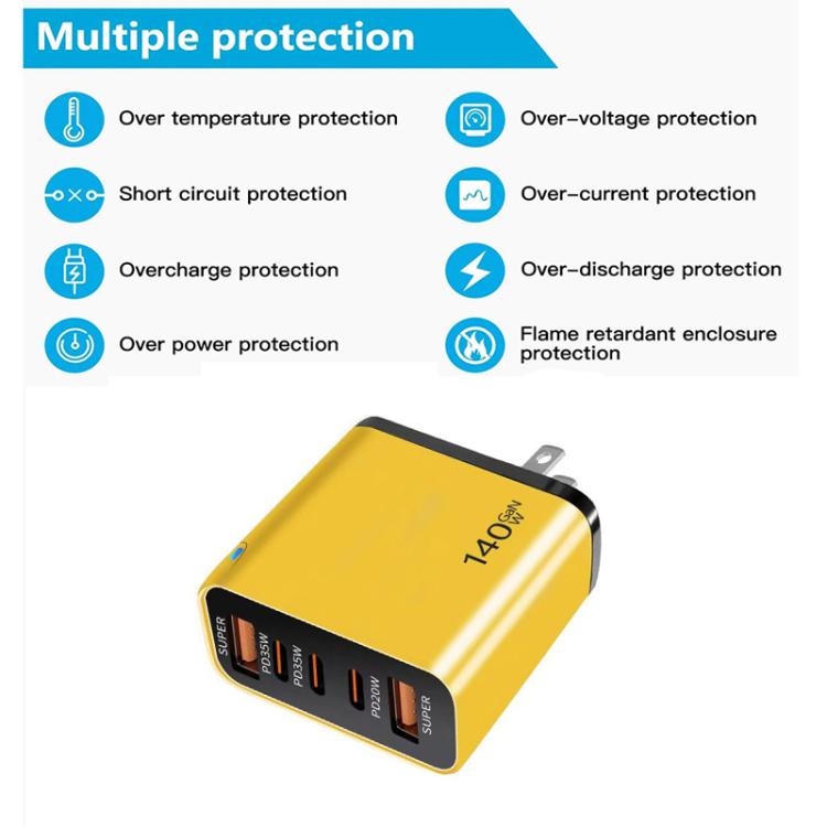 Carregador Multiporta TE-PD43 Type-C x 3, USB-A x 2 para Telemóveis / Tablets, Ficha US, Ficha US