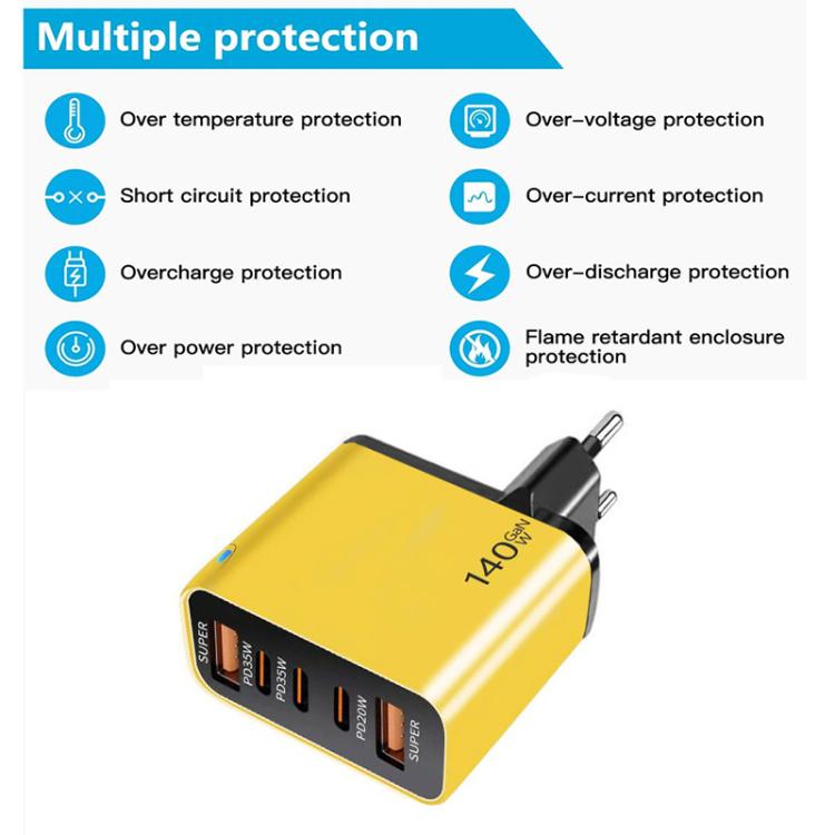 Carregador Multiporta TE-PD43 Type-C x 3, USB-A x 2 para Telemóveis / Tablets, Ficha UE, Ficha UE