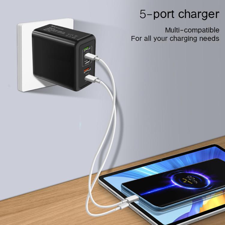 Carregador Multiporta TE-PD43 Type-C x 3, USB-A x 2 para Telemóveis / Tablets, Ficha UE, Ficha UE
