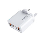 Carregador Multiporta TE-PD43 Type-C x 3, USB-A x 2 para Telemóveis / Tablets, Ficha UK, Ficha UK