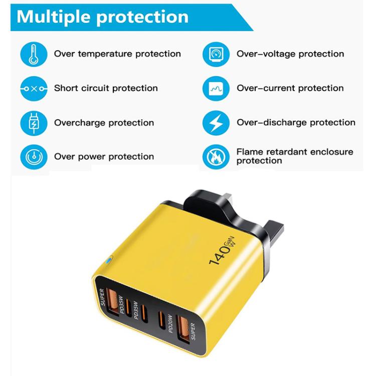 Carregador Multiporta TE-PD43 Type-C x 3, USB-A x 2 para Telemóveis / Tablets, Ficha UK, Ficha UK
