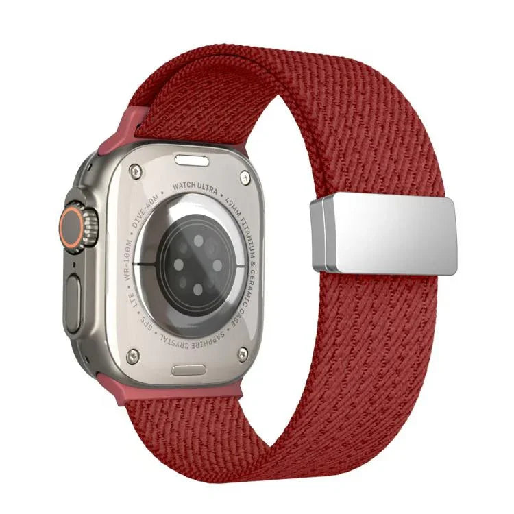 Pulseira de Relógio em Nylon Elástico de Quatro Fios com Fecho Magnético de Cor Única, para Apple Watch 46mm / 49mm / 45mm / 44mm, para Apple Watch 42mm / 41mm / 40mm / 38mm