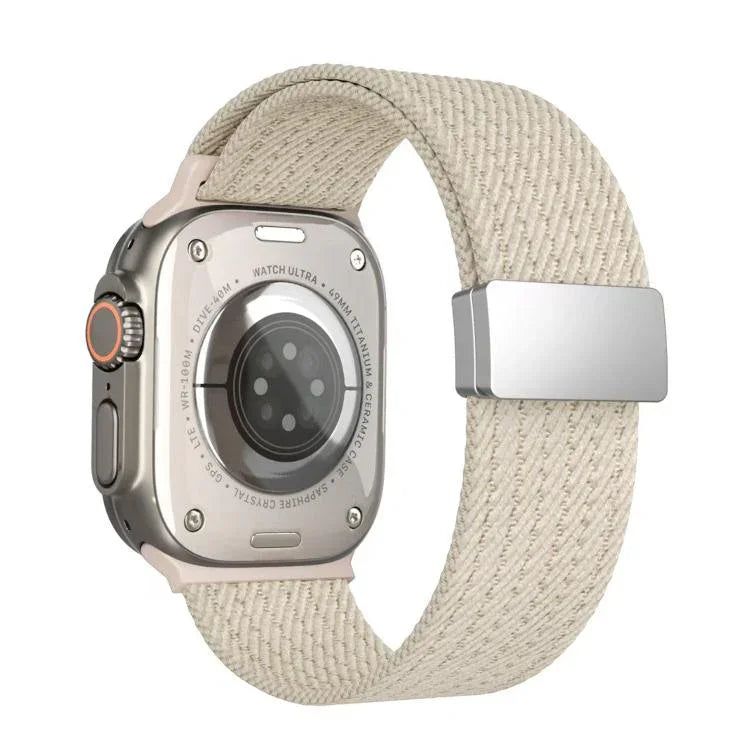 Pulseira de Relógio em Nylon Elástico de Quatro Fios com Fecho Magnético de Cor Única, para Apple Watch 46mm / 49mm / 45mm / 44mm, para Apple Watch 42mm / 41mm / 40mm / 38mm