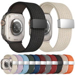 Pulseira de Relógio em Nylon Elástico de Quatro Fios com Fecho Magnético de Cor Única, para Apple Watch 46mm / 49mm / 45mm / 44mm, para Apple Watch 42mm / 41mm / 40mm / 38mm