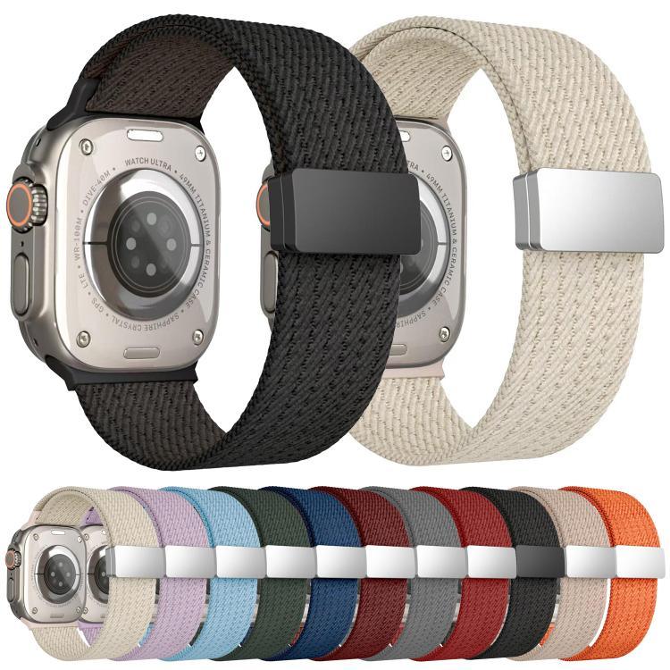 Pulseira de Relógio em Nylon Elástico de Quatro Fios com Fecho Magnético de Cor Única, para Apple Watch 46mm / 49mm / 45mm / 44mm, para Apple Watch 42mm / 41mm / 40mm / 38mm