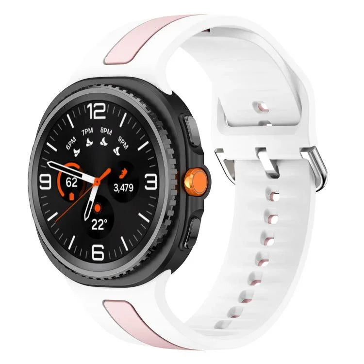 Correia de relógio em silicone com fivela prateada e risca vertical bicolor, Para Samsung Galaxy Watch8 / Watch8 Classic