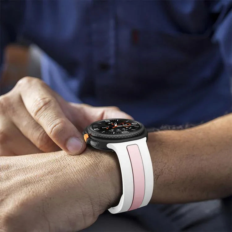 Silver Buckle Vertical Stripe Two Color Silicone Watch Band, For Samsung Galaxy Watch8 / Watch8 Classic