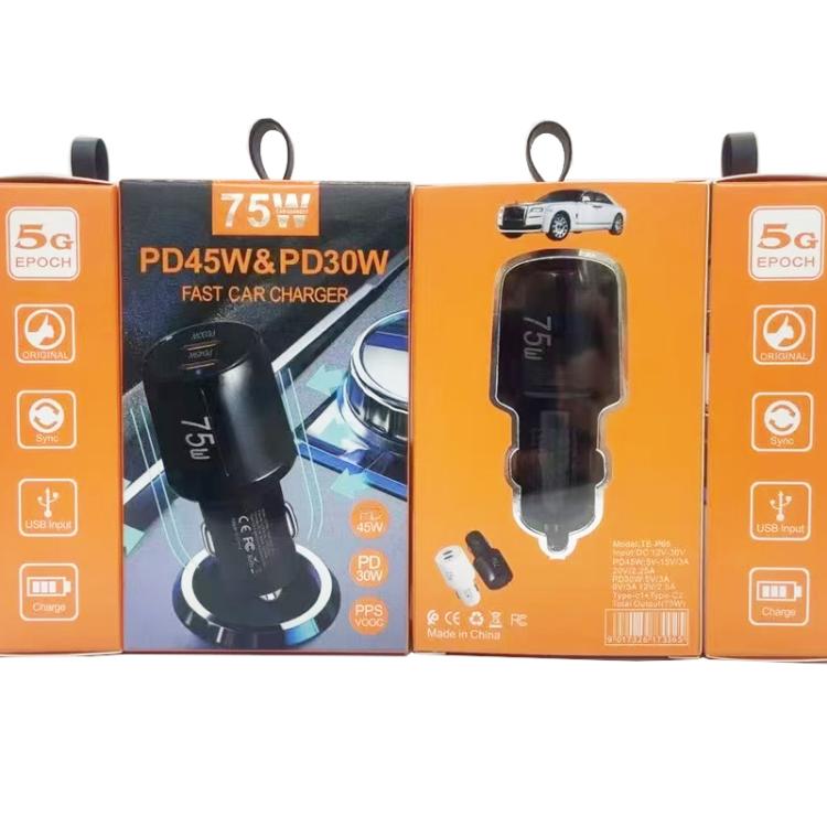 Carregador de Carro de Carregamento Rápido de Dupla Porta TE-P66 75W Tipo-C x 2 PD45W, TE-P66