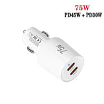 Carregador de Carro de Carregamento Rápido de Dupla Porta TE-P66 75W Tipo-C x 2 com Cabo de Dados Tipo-C para Tipo-C / 8 Pinos, TE-P66 com Cabo
