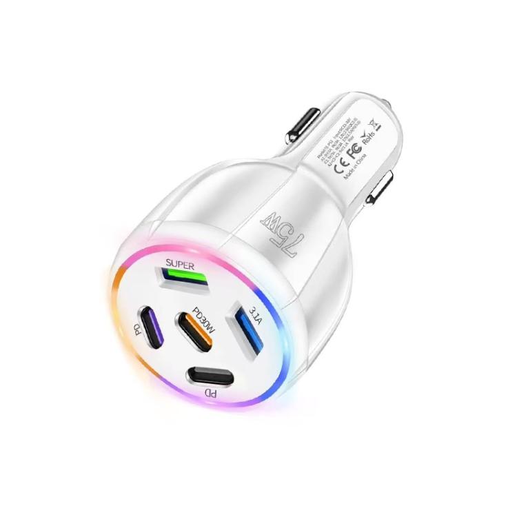 Carregador de Carro Multi Porta TE-P51 75W USB-C x 3 + USB x 2, TE-P51