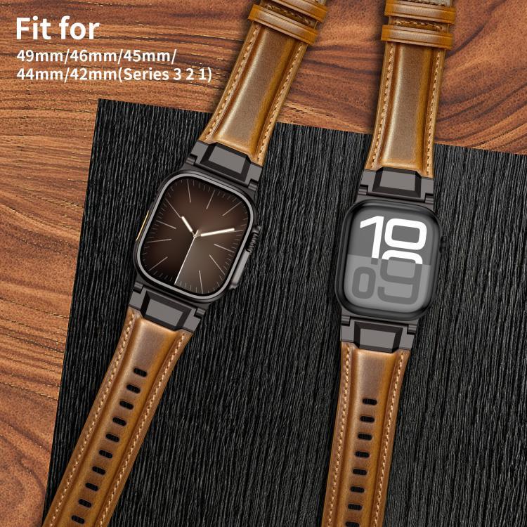 Bracelete de Relógio em Pele Estilo Armadura, Para Apple Watch 46mm / 49mm / 45mm / 44mm