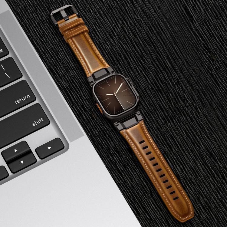 Bracelete de Relógio em Pele Estilo Armadura, Para Apple Watch 46mm / 49mm / 45mm / 44mm