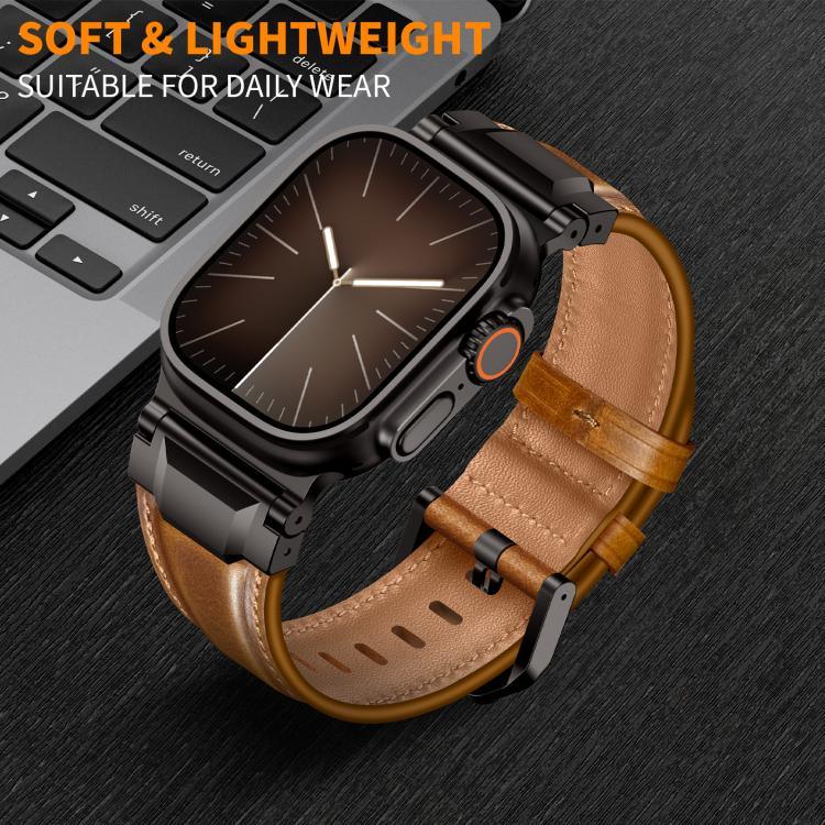 Bracelete de Relógio em Pele Estilo Armadura, Para Apple Watch 46mm / 49mm / 45mm / 44mm