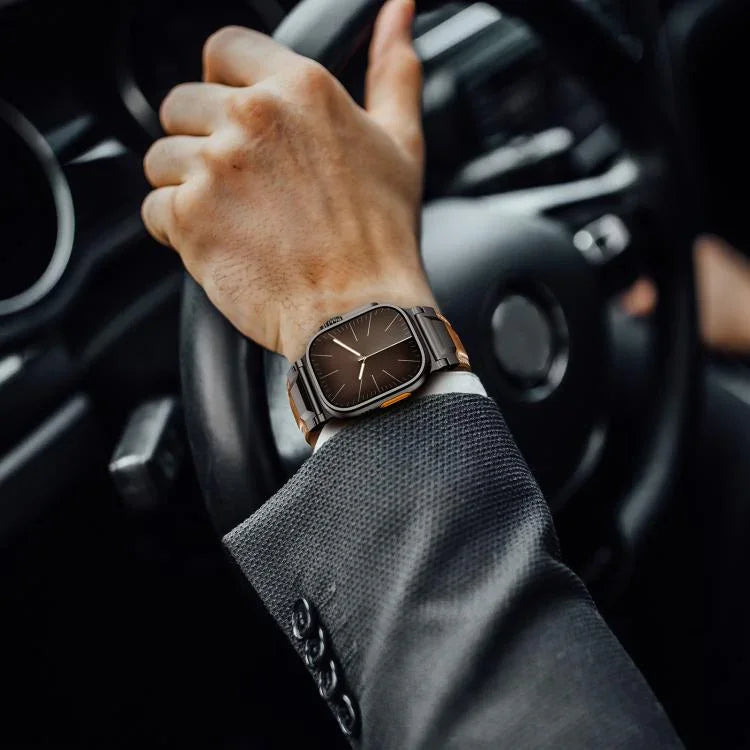 Bracelete de Relógio em Pele Estilo Armadura, Para Apple Watch 46mm / 49mm / 45mm / 44mm