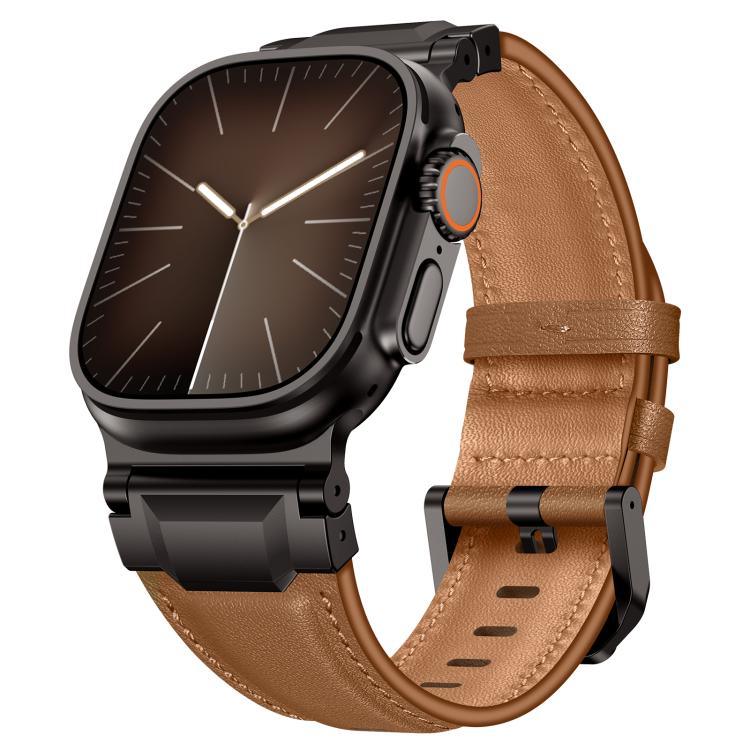 Bracelete de Relógio em Pele Estilo Armadura, Para Apple Watch 46mm / 49mm / 45mm / 44mm