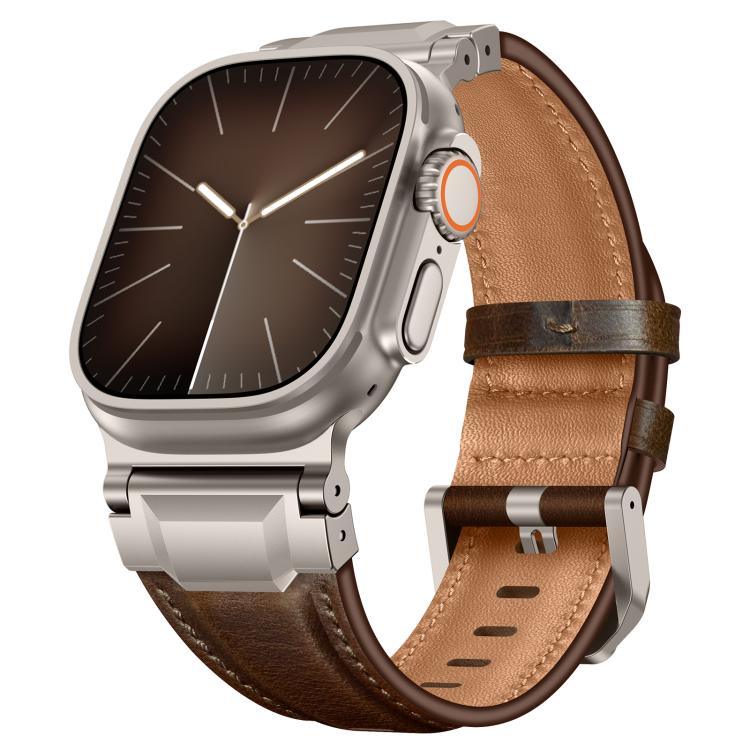 Bracelete de Relógio em Pele Estilo Armadura, Para Apple Watch 46mm / 49mm / 45mm / 44mm