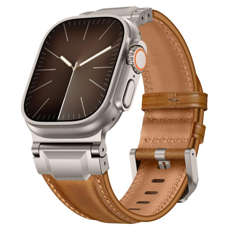 Bracelete de Relógio em Pele Estilo Armadura, Para Apple Watch 46mm / 49mm / 45mm / 44mm