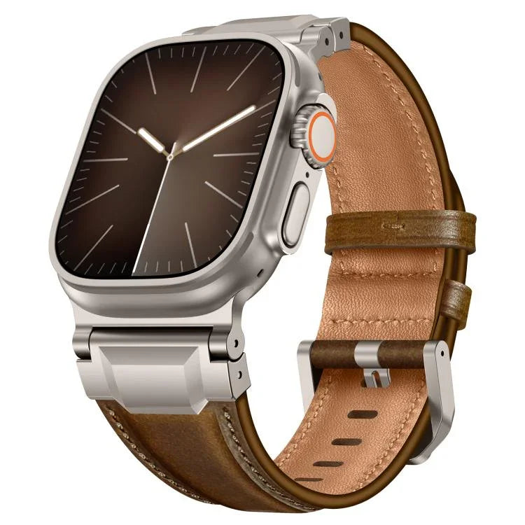 Bracelete de Relógio em Pele Estilo Armadura, Para Apple Watch 46mm / 49mm / 45mm / 44mm