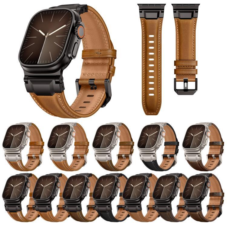 Bracelete de Relógio em Pele Estilo Armadura, Para Apple Watch 46mm / 49mm / 45mm / 44mm