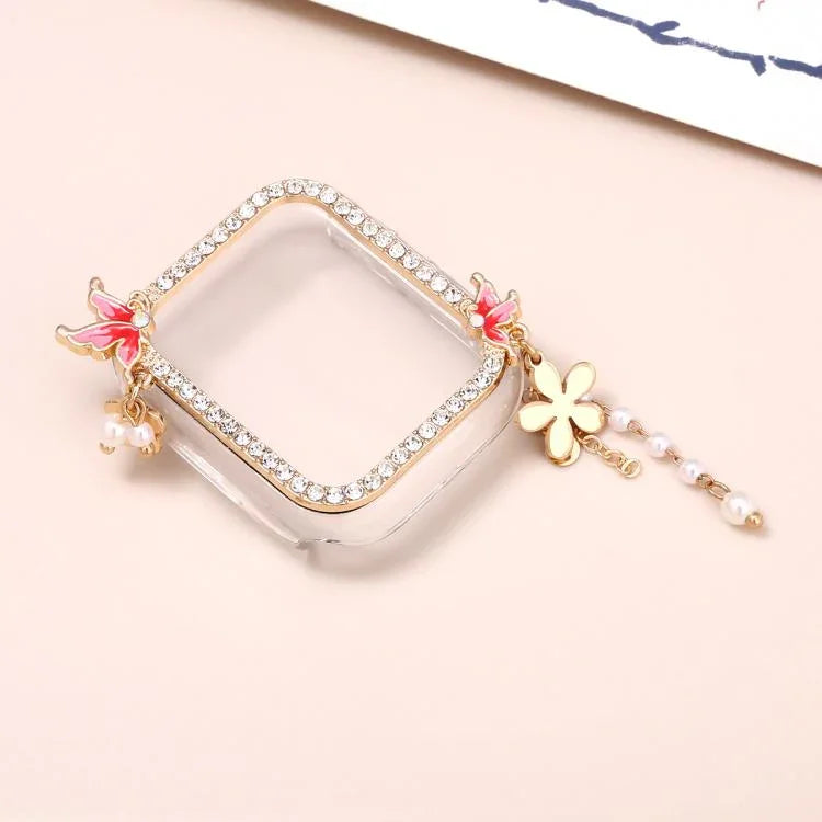Capa de Relógio em PC Oca com Diamante Único e Borla Borboleta, Para Apple Watch Series 6 / 5 / 4 & SE 44mm, Para Apple Watch Series 6 / 5 / 4 & SE 40mm, Para Apple Watch Series 9 / 8 / 7 45mm, Para Apple Watch Series 9 / 8 / 7 41mm