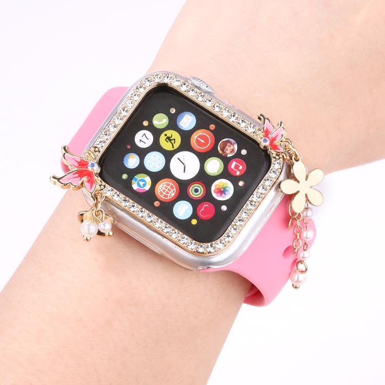 Capa de Relógio em PC Oca com Diamante Único e Borla Borboleta, Para Apple Watch Series 6 / 5 / 4 & SE 44mm, Para Apple Watch Series 6 / 5 / 4 & SE 40mm, Para Apple Watch Series 9 / 8 / 7 45mm, Para Apple Watch Series 9 / 8 / 7 41mm
