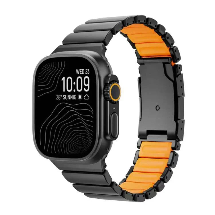 Bracelete de Relógio em Silicone com Metal de Titânio Bicolor e Fecho Turtle, Para Apple Watch 46mm/ 49mm / 45mm / 44mm
