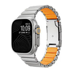 Bracelete de Relógio em Silicone com Metal de Titânio Bicolor e Fecho Turtle, Para Apple Watch 46mm/ 49mm / 45mm / 44mm