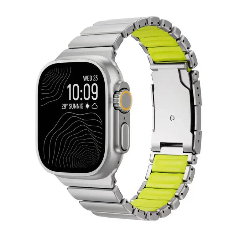 Bracelete de Relógio em Silicone com Metal de Titânio Bicolor e Fecho Turtle, Para Apple Watch 46mm/ 49mm / 45mm / 44mm